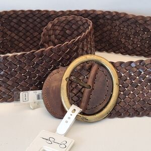 NWT Jessica Simpson 3 Inch Wide Brown Woven Belt with Gold Buckle XL